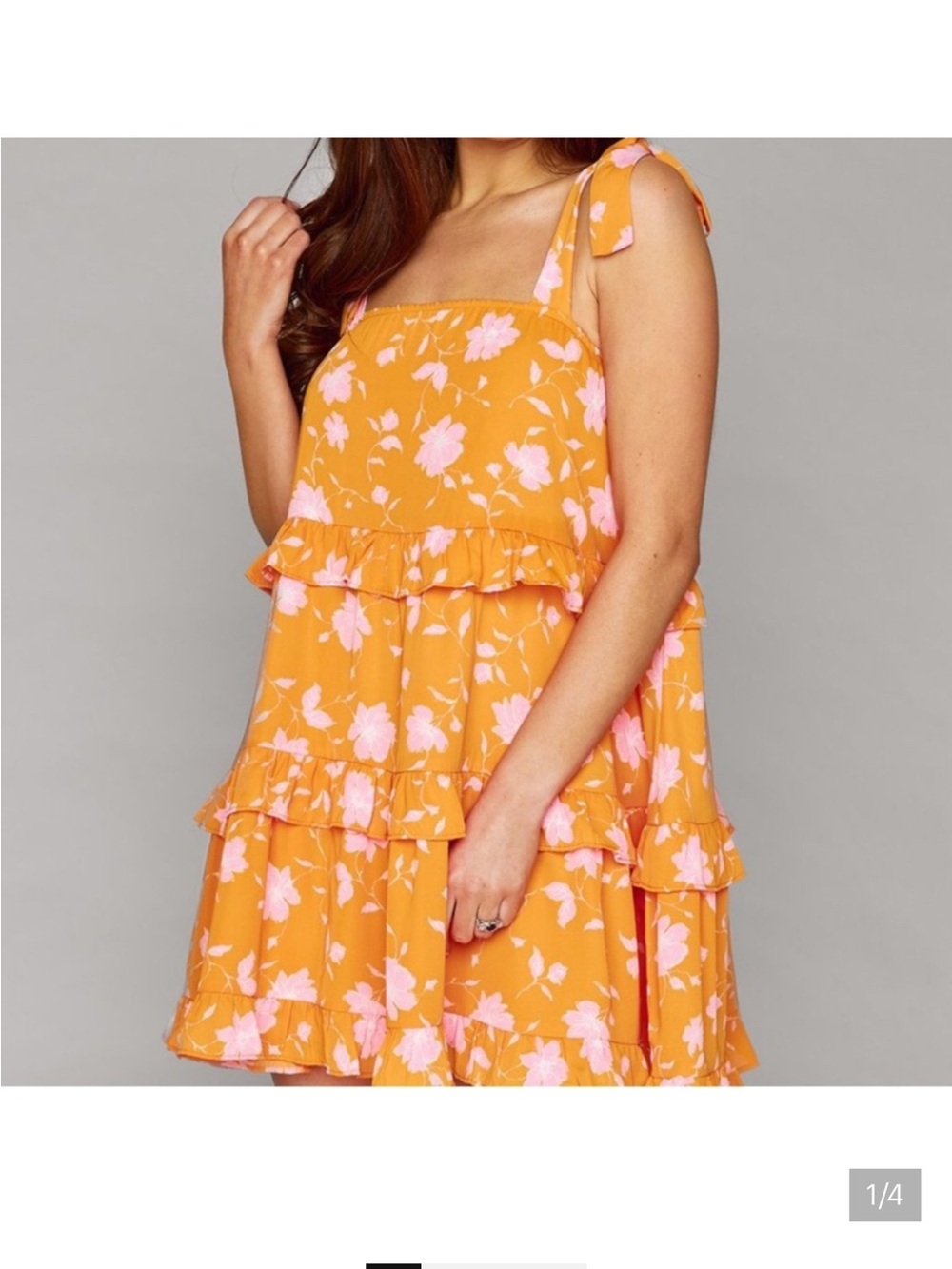 Buddy Love Kaia Pushpop Bright Orange and Pink Floral Sundress with Ties, Small